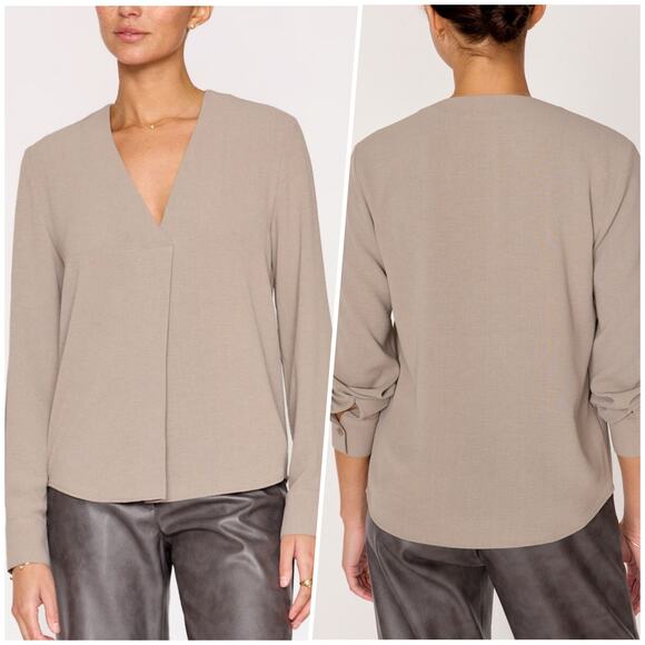 Brochu Walker Taupe V-Neck Long Sleeve Blouse - Picture 12 of 13